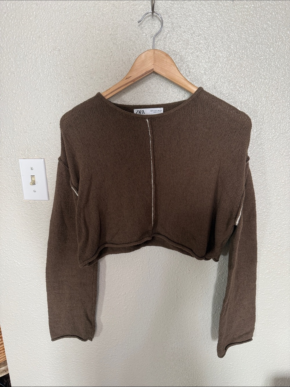 Zara Cropped Knit Long-Sleeve Top